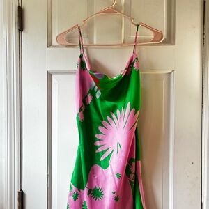 Vibrant Green and Pink Floral Dress
